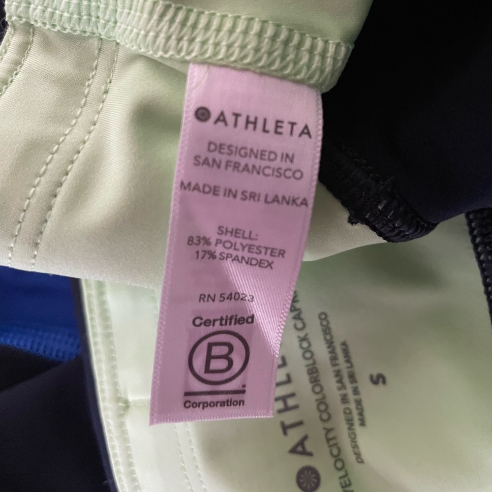 NWT Athleta Velocity Stash Colorblock Capri, Small, Blue, White, Black - Picture 8 of 8